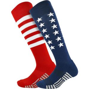 American Flag Baseball Socks Patriotic Knee High Over the Calf Athletic Socks for Baseball Softball, Large 