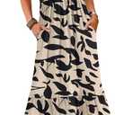 AUSELILY Womens Summer Dresses 2025 Sleeveless Maxi Dress Crewneck Casual Flowy Tiered Sundresses with Pockets (XX-Large, Apricot Black Leaf)
