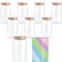 Sublimation Glass Blanks With Bamboo Lid, Frosted Tumbler 16OZ Beer Can Cups With Straws 8Pack