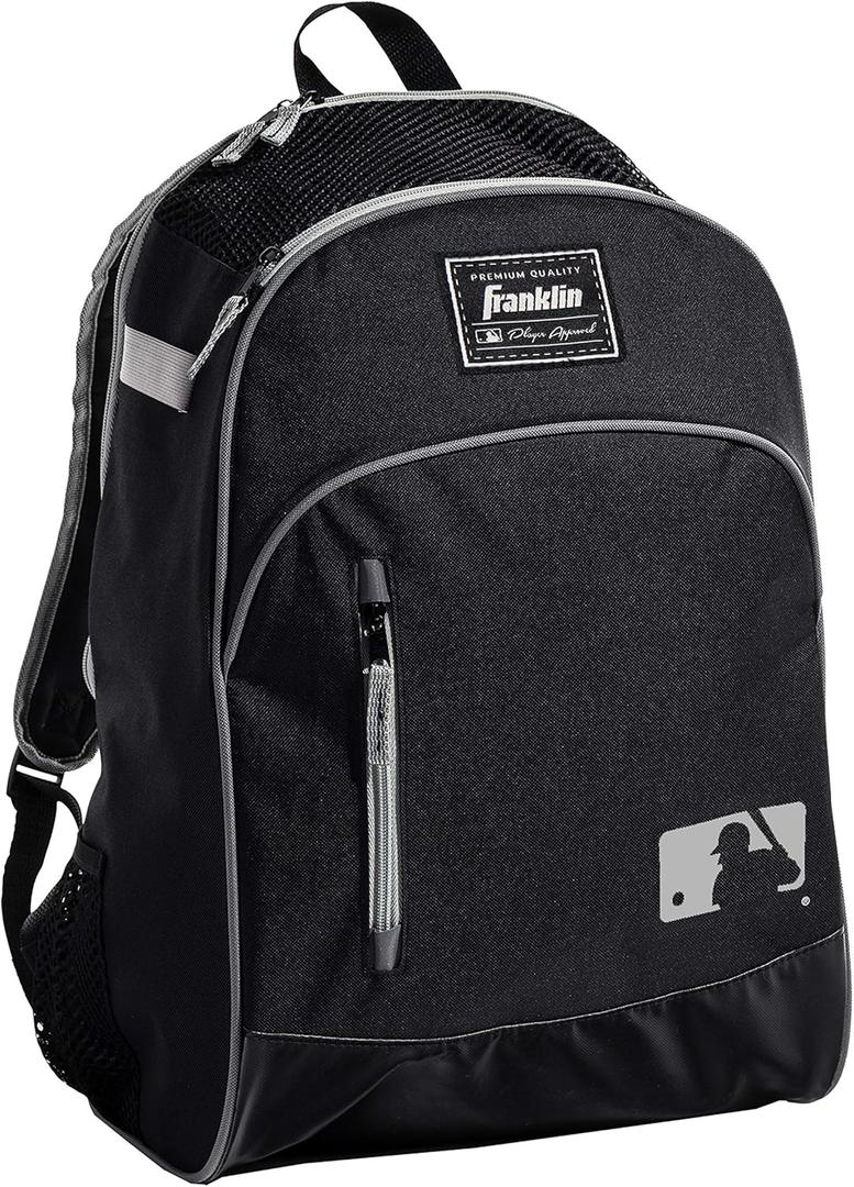 Franklin Sports Kids MLB Baseball Batpack Bag - Youth Baseball, Softball + Teeball Backpack - Sports Equipment Bag for Kids + Toddlers - Holds (2) Teeball + Baseball Bats + Includes Fence Hook (Black/Gray)