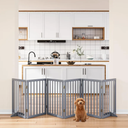 Dog Gate for Stairs 37-110" Wide, Fully Assembled Foldable Dog Gates for Doorways House, Freestanding Pet Gates for Dogs, Doogie Puppy Fence Gate
