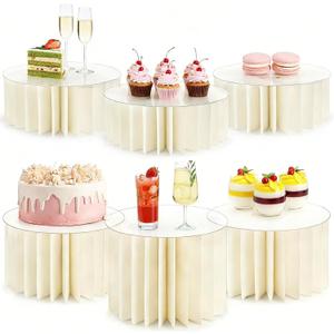 Hacaroa 6 Pack Foldable Buffet Risers Display Stands, 12 Inch Paper Cylinder Cake Cupcake Stand with Acrylic Tops, Food Risers Dessert Table Display Set for Party, Wedding, Birthday Décor, Off White
