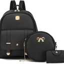 MACCINELO Cute Leather Mini Backpack Purse for Women Bowknot Small Backpack for Girls gift Rucksack Ladies Shoulder Bag 3pcs (04#black)