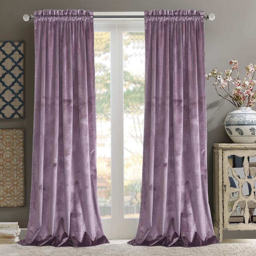 Roslynwood Luxurious Velvet Lavender Curtain 84 inches Long - Curtains Light Blocking Rod Pocket Thermal Insulated Noise Absorbing Velvet Drapes for Dining Room/Living Room, 52Wx84L /2 Panels
