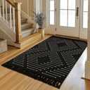 Tritard Boho Washable Area Rug 3x5 - Lightweight Woven Cotton Entryway Bedroom Throw Rugs with Tassels, Thin Farmhouse Aztec Carpet for Kitchen, Bathroom, Entrance, Living Room, Black and White