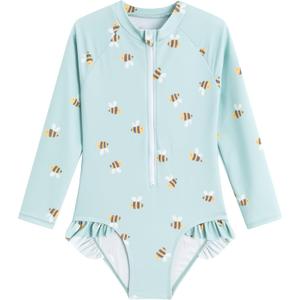 LIZENS Girls' One-Piece Swimwear Rash Guard Swimsuit Zipper Bathing Suits Long Sleeve Ruffle Girl Full Cover Flower Print 2-3 T