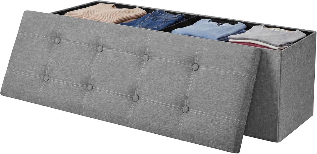 SONGMICS HOME Storage Ottoman, 35 Gallons End of Bench, 15.2 x 43.2 x 15.2 Inches, for Entryway, Living Room, Light Gray