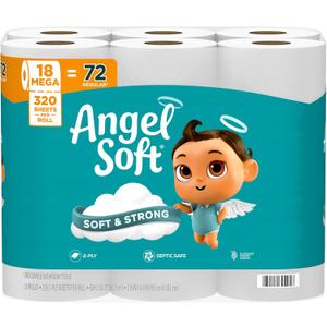 Angel Soft Toilet Paper, 18 Mega Rolls = 72 Regular Rolls, Soft and Strong Toilet Tissue, 320 Sheet