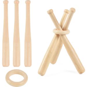 4 Pcs Mini Baseball Bats, Unfinished Mini Baseball Bat 6 Inch Unpainted Small Wooden Bats Baseball Stand Display Holder for DIY Craft Projects Painting Keychain Accessories Sports Party Favors, 1 Damaged Ring/1 Missing Ring