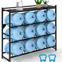 5 Gallon Water Jug Holder Heavy Duty4-Tier Water Jug Rack w/Top Shelf, Wall Mount Water Bottle Holder for 12 Bottles, Powder Coated Water Rack Stand for Home, Office, Restaurant, Gym.