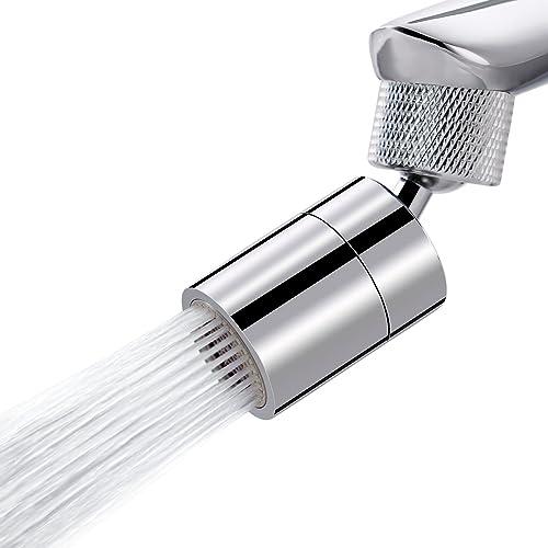 Hibbent NSF/ANSI/CAN 61 Certified Dual-function Faucet Aerator, CUPC Certification Big Angle Rotate Kitchen Sink Aerator 360 Degree Swivel Sink Sprayer Attachment-55/64 Inch Female Thread-Chrome, Upgraded Aerator with 2 Swivel Joints