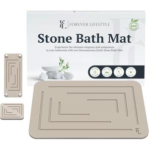 Stone Bath Mat (5-Piece) Diatomaceous Earth Bath Mat, Non-Slip Quick Dry, Water Absorbing Diatomite Bathroom Mat,Odor Resistant, Easy to Clean 24 x 15 in,(Light Grey-Maze), Regular