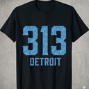 Distressed Vintage 313 Detroit Area Code City TShirt, Size 4X