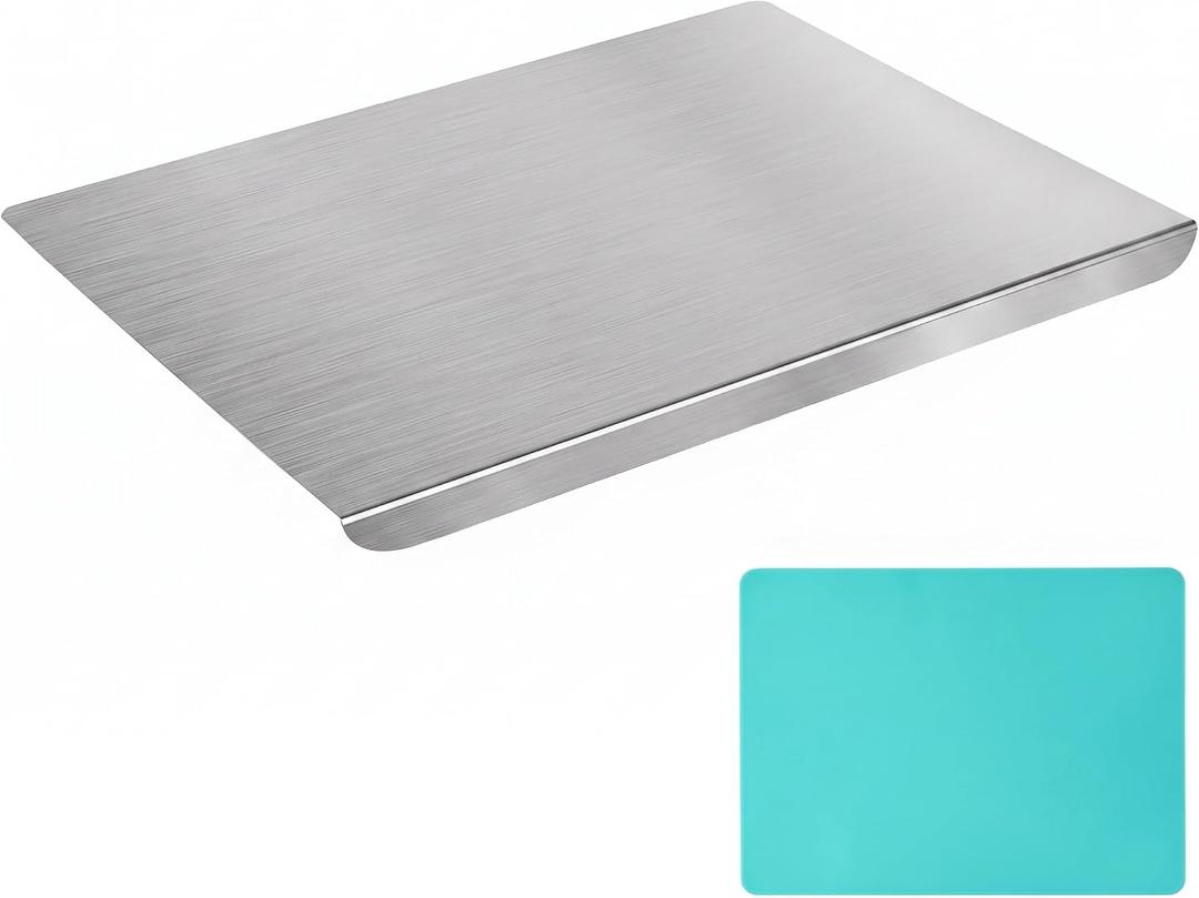 Stainless Steel Cutting Board with Lip, Extra Large Non Toxic 304 Metal Cutting Board for Kitchen, Non-Slip Mat Included, Chopping Board for Meat Veggies Dough Baking, 27.6" x 19.6", 19.7"L x 27.6"W