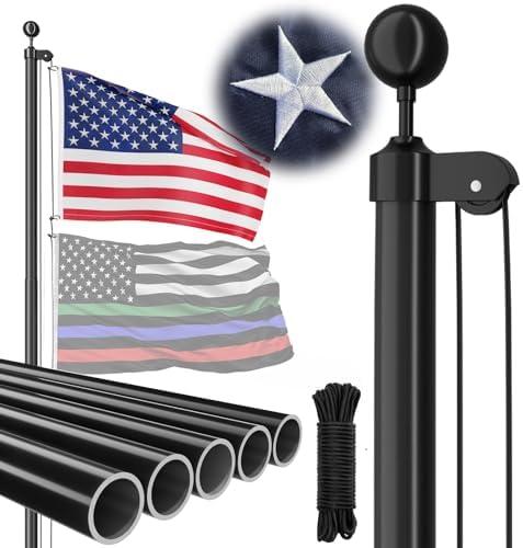 FFILY Heavy Duty 25 FT Flag Pole, 13 Gauge Extra Thick Aluminum Flagpole Kit with Embroidered Stars 3x5 American Flag for Outside House In Ground, 80MPH Wind Tested