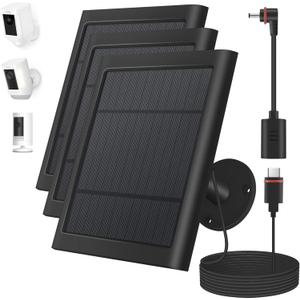 Solar Panel for Ring Camera, 3 Pack 4W Solar Charger Compatible with Ring Spotlight &All-New Stick Up Outdoor Cam Battery, 10ft Long Cable with USB-C to Rings Barrel Plug Adapter (Black)