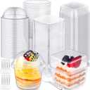 240 Pcs Plastic Dessert Cups with Lids and Spoons, 8 oz 9 oz Clear Dessert Parfait Appetizer Cups Square Disposable Party Serving for Yogurt Puddings Fruits Ice Creams Cakes