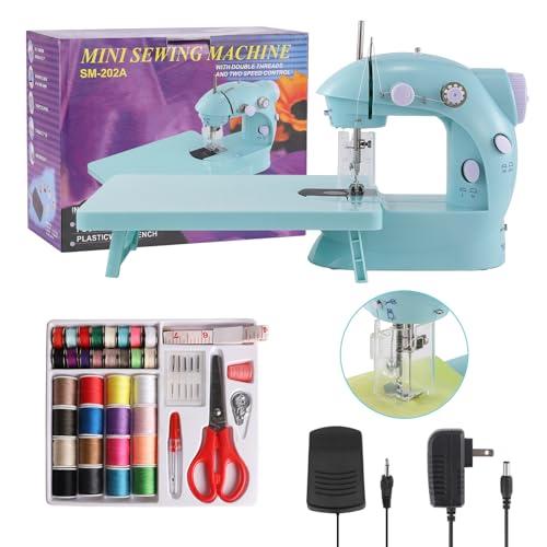 Sewing Machine for Beginners with Expansion Table and Foot Pedal and 42Pcs Sewing kit Finger Guard & Light Mini Small Portable Sewing Machines 2-Thread 2-Speed 2-Switches for Kids Ages 8-12