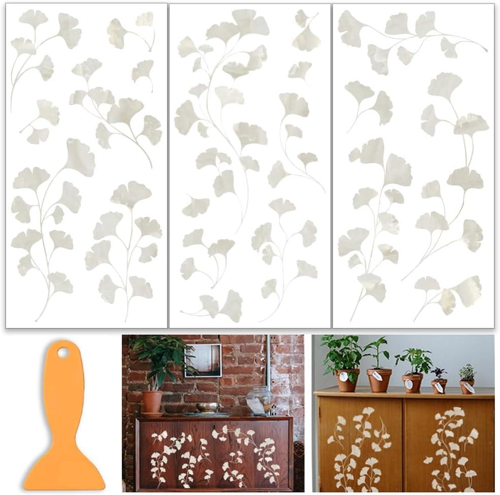 OLYCRAFT 3Pcs/Set Gray Ginkgo Leaf Rub on Transfers for Furniture and Crafts 6x12 Inch Ginkgo Leaf Furniture Decals Decor Plant Transfer Stickers with 1pc Scraper for Scrapbook Window DIY Home Decor