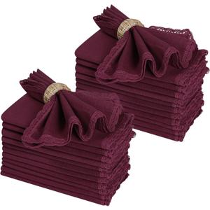 Ramanta Home Linen Flax Cloth Napkins Set of 24 Burgundy, 18x18 Inch | Easter Premium Cotton Linen Flax Lace Soft & Durable | Washable Ideal for Spring Basket Décor, Wedding, Kitchen, Everyday Use