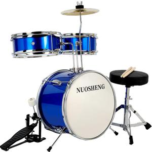 Kids Drum Set 3-Piece for Beginners, 13 Inch Drum Kit with Adjustable Throne, Cymbal, Pedal & Drumsticks, Junior Drum Set with Bass Tom Snare Drum, Blue