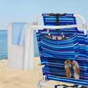 Tall Beach Chairs for Adults, 17" High Backpack Beach Chair with Wooden Armrests, 5 Positions Reclining Heavy Duty Chair with Large Cooler Pouch, Support to 350LBS Striped Blue,2pack