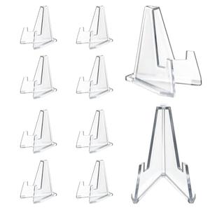 HillSpring 10 Pack 2.2 Inch Clear Small Easel Stand, Acrylic Tabletop Mini Stand, Display Holder for Sports Cards, Challenge Coin, Graded Cards, Name Card, Photo, Sign, Medal, Crystals, Plates