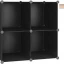 C&AHOME Cube Storage Organizer, 4-Cube Shelves Units, Closet Cabinet, DIY Plastic Modular Book Shelf, Ideal for Bedroom, Living Room, Office, 24.8" L x 12.4" W x 24.8" H Black SHS04A
