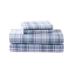 Laura Ashley - Flannel Sheets Queen Size, Anti-Pilling & Wrinkle Resistant Cotton, Touchably Soft for All-Season Comfort - Bed Sheets with Matching Pillowcases & Fitted Sheet (Mulholland Plaid Blue)