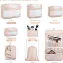 2 x Veken 8 Set Packing Cubes, Cruise Ship Travel Essentials Accessories for Beach Vacation, Personalized Gifts for Women Mom Her, Suitcase Organizer Bags for Luggage with Hanging Toiletry Bag (Dutch Cream)