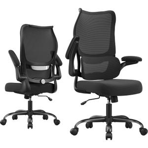 Office Chair Ergonomic Desk Chair - Comfy Mesh High Back Office Chair with Lumbar Support Wheel Home Desk Office Chairs Flip up Armrest Executive Rolling Swivel Task Computer Chair Black Silver