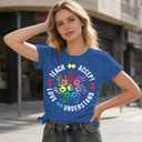 Autism Teach Shirts Women Autism Awareness T Shirt Autism Support Tee Tops Autism Teacher Short Sleeve Shirt (Blue, L)