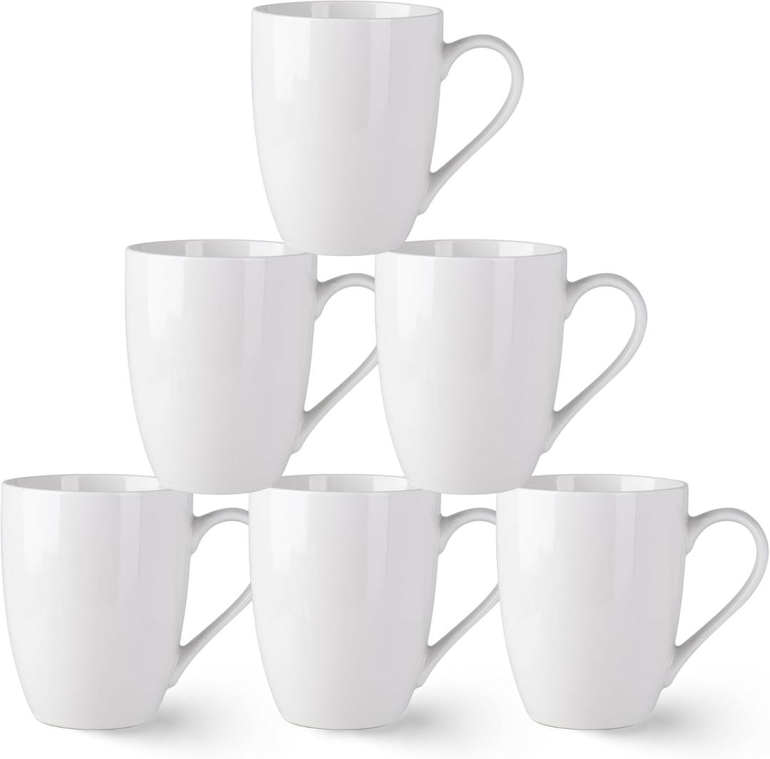 AmorArc 12oz Off White Coffee Mugs Set of 6, Ceramic Coffee Mugs with Large Handle for Man, Woman, Light Weight Coffee Mugs Set for Latte/Cappuccino/Cocoa/Milk, Dishwasher & Microwave Safe, 6Pcs
