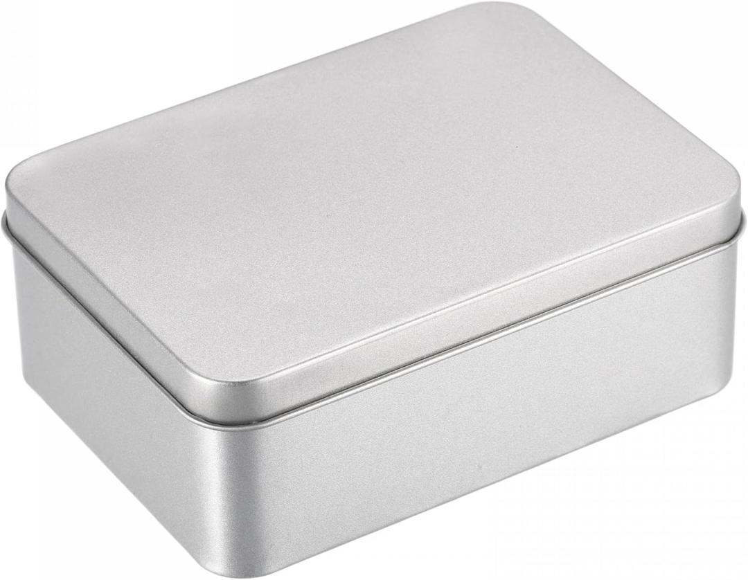 uxcell Metal Tin Box, 4.92" x 3.54" x 1.89" Rectangular Empty Tinplate Containers with Lids, Silver Tone, for Home Organizer, Candles, Gifts, Car Keys, Crafts Storage