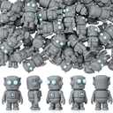 Leinuosen 100 Pcs Mini Rubber Robot Figures Bulk Miniature Robot Figurines Robots Theme Party Supplies Toppers Statues Birthday Gifts for Tabletop Home Garden Decor to Hide (Gray)