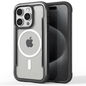 RAPTIC Shield Magnetic for iPhone 15 Pro Case, Compatible with MagSafe, Shockproof Protective Clear Case, Military Grade 10ft Drop Tested, Durable Aluminum Frame, 6.1 inch, Black