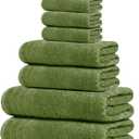 Tens Towels Pack of 8 Towels Set, 2 Extra Large Bath, 2 Hand, 4 Washcloths, 100% Cotton, Lighter Weight, Quicker to Dry, Super Absorbent, Perfect for Bathroom, Green