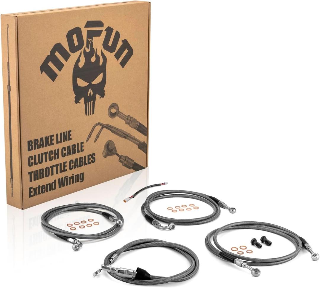 Mofun ABS Hydraulic Front Brake Line & Clutch Line Kit & Throttle by Wire Extensions Compatible with Harley Touring Road King Electra Road Glide 2021-2023, Fit 16"-18" Handlebar Black