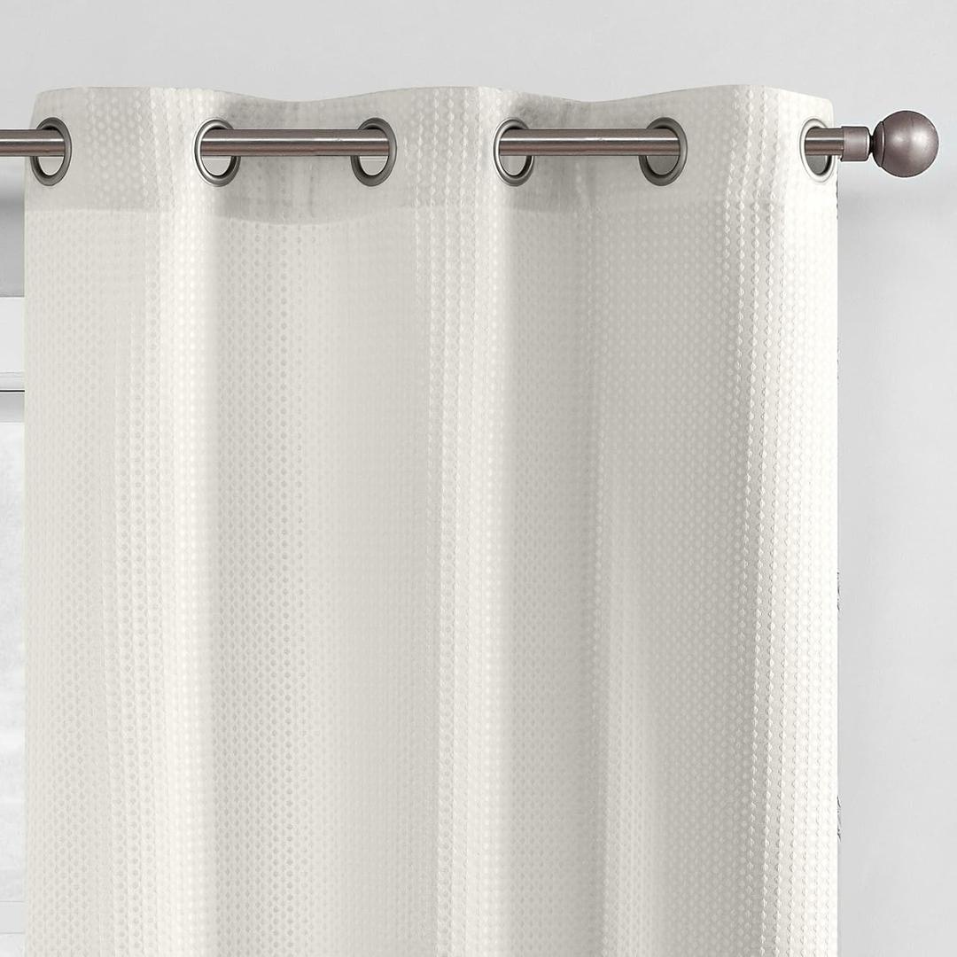 Jinchan Off White Window Curtains for Bedroom Grommet Top Privacy Drapes Waffle Weave Textured Window Curtain Panels for Living Room 63 Inch Length 2 Panels