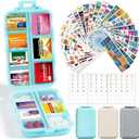 3 Pack 14 Grids Travel Pill Organizer Box with 415-Pcs Medicine Name Labels - Pocket Daily Pharmacy Case Container Kit - Travel Medication Holder Dispenser for Fish Oil Vitamin, Khaki+Grey+Sky Blue
