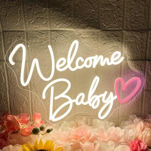 Welcome Baby Neon Sign, Dimmable Switch Welcome Led Signs for Wall Backdrop Decor, Warm White Neon Light Up Sign for Baby Shower Birthday Party Gender Reveal Bedroom Boys Girls Present