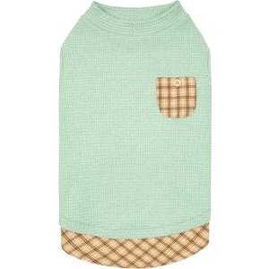 KYEESE Waffle Dog Shirts for Small Dogs Soft Lightweight T-Shirts Sleeveless Vest Stretchy Puppy Tee with Decorative Pocket and Stylish Plaid Patchwork, X-Large