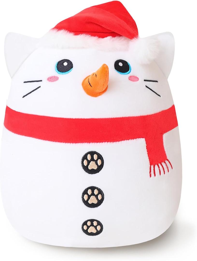 Christmas Snowman Cat Stuffed Animal Plush Toys, Cute Christmas Stuffed Snowman Kitty Toy Gifts for Kids Girls Baby, Holiday Winter Kitten Plushies Gifts and Xmas Party Decorations