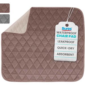 Sures Waterproof Chair Pads for Incontinence (22" x 21") - Washable, Waterproof Seat Protector - Chair Protector Seat Cover - Absorbent Incontinence Pad for Bed, Seat Car Wheelchair & Recliner (Brown)