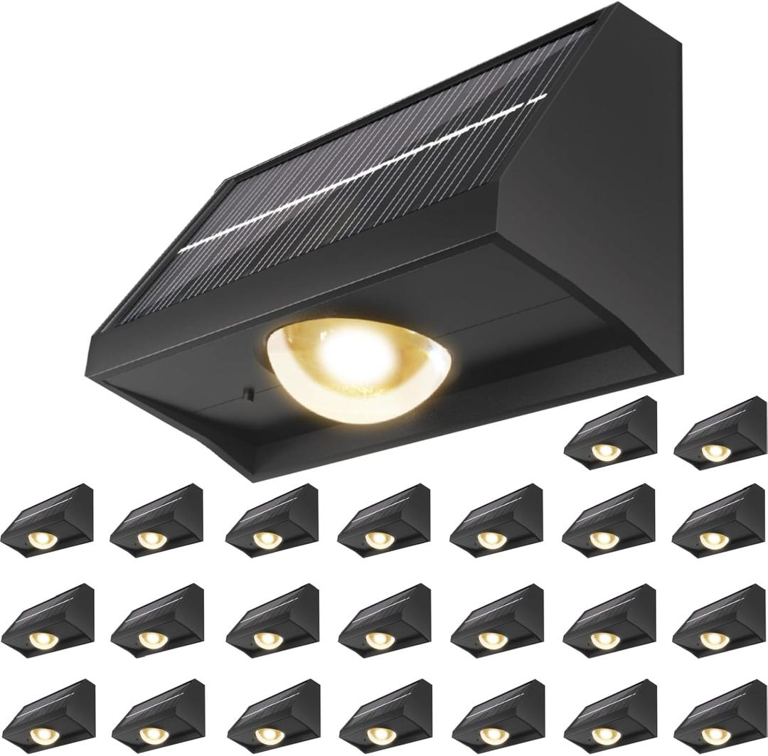 Solar Fence Lights Outdoor Waterproof High Brightness LED Spot Lens Deck Lights 7 Mode Warm & Cool White RGB Solar Powered Wall Lighting Decor for Outside Patio Step Backyard Railing Pool - 24 Pack (Black)