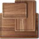 Amazon Basics Wooden Chopping Boards, 3-Piece Set, Acacia Wood, Pre-Oiled with Juice Groove