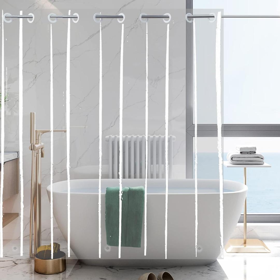 YISURE No Hook Clear Shower Curtain Liner PEVA Plastic Waterproof Heavy Duty Bathroom Curtain Hook Free Transparent Shower Liner 72x74 Inches