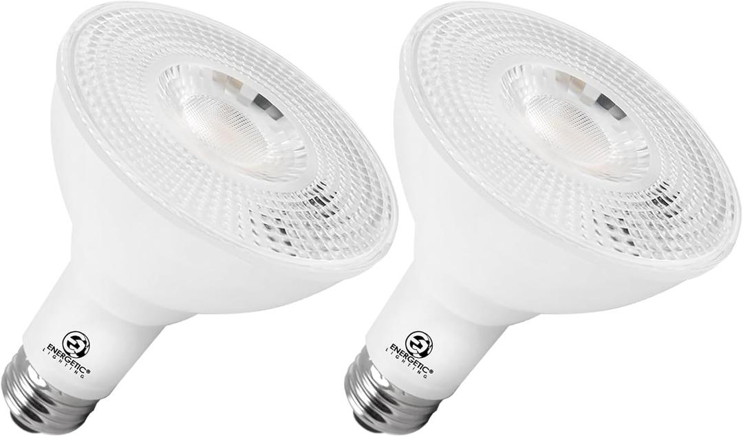 Energetic PAR30 2-Pack Dusk to Dawn LED Outdoor Flood Light Bulb, 75 Watt Equivalent(11W), 850LM, 5000K Daylight, E26 Base, Automatic On/Off Sensor Light Bulb for Porch, Hallway, ETL Listed