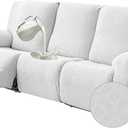 Gennia Waterproof Recliner Sofa Cover,Stretch Reclining Couch Covers with Pockets,Washable Lazy Boy Recliner Slipcovers,Leakproof Sofa Protector for Kids, Pets, Dog and Cat (1 Seat, Ivory-White)