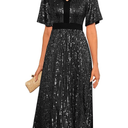 GRACE KARIN Women's Sequin V Neck Ruffle Sleeve Empire Waist Sparkly Glitter A Line Cocktail Formal Dresses L